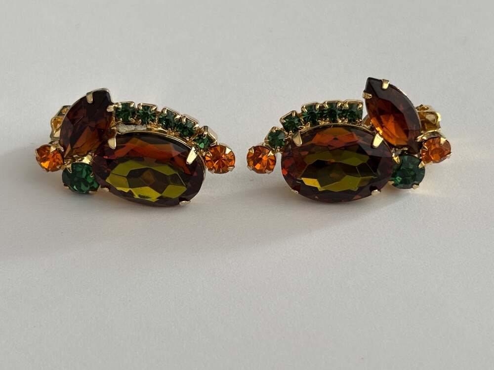 Vintage Juliana Clip On Earrings Watermelon Center stone